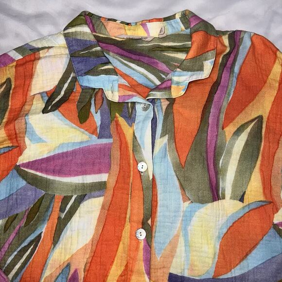 Soft Surroundings Shirt Size XL Multicolor Peregrine Tunic Blouse Fiery Strip LS - Picture 2 of 12